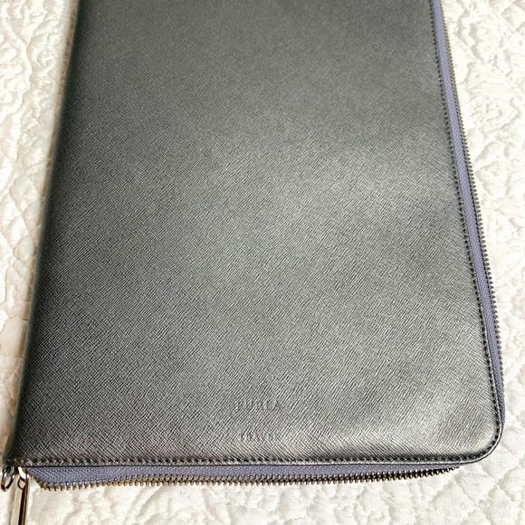 Furla metallic grey leather portfolio zip around NWOT